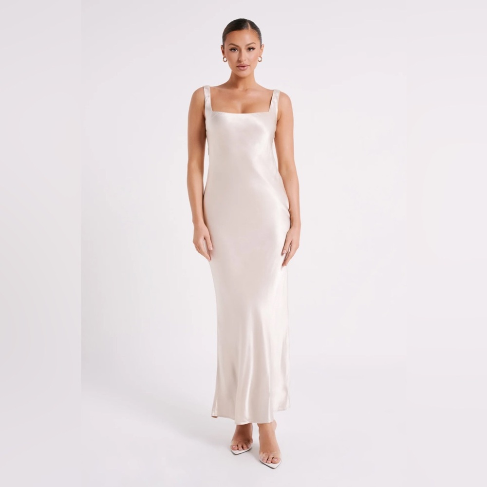 NWT Meshki Ensley Champagne Satin Maxi Dress Size M